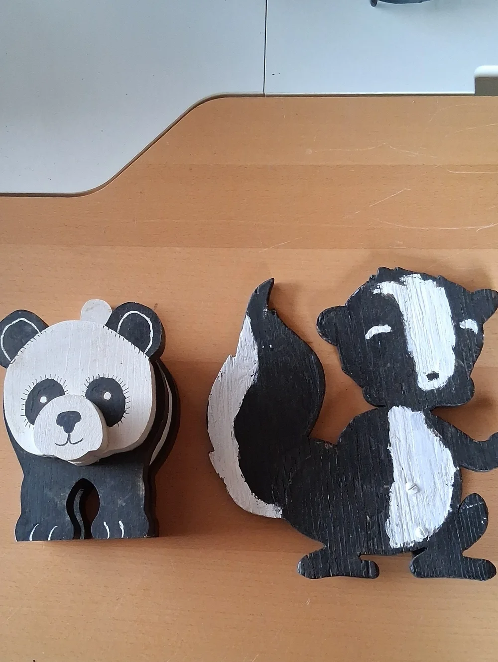 Hand-Painted Black & White Wooden Animal Décor Set